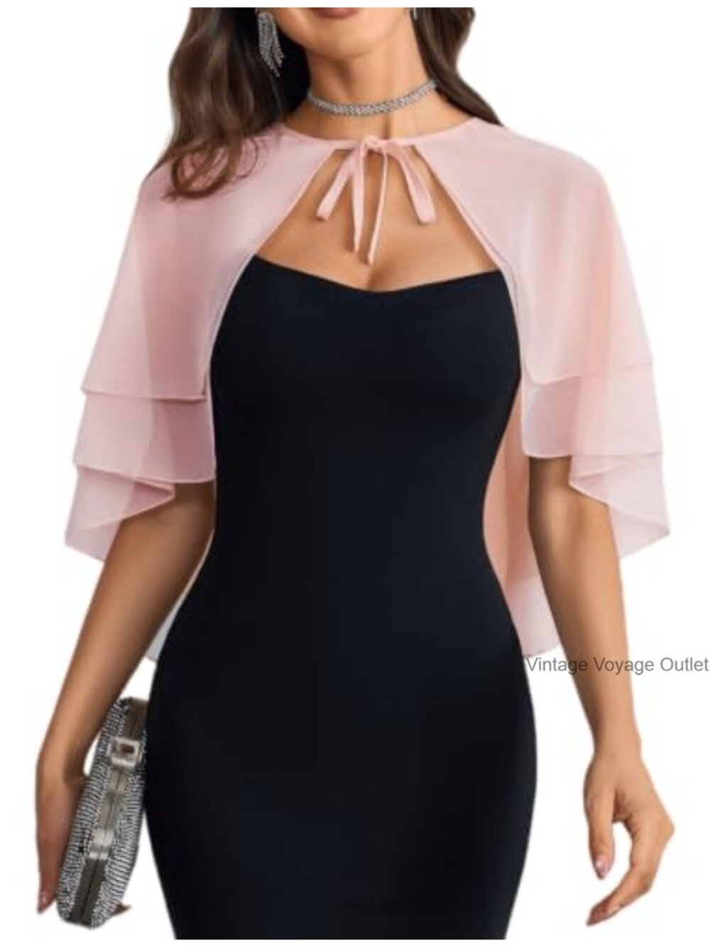 Chiffon Capelet Shawl Tiered Ruffled Wrap for Evening Dresses